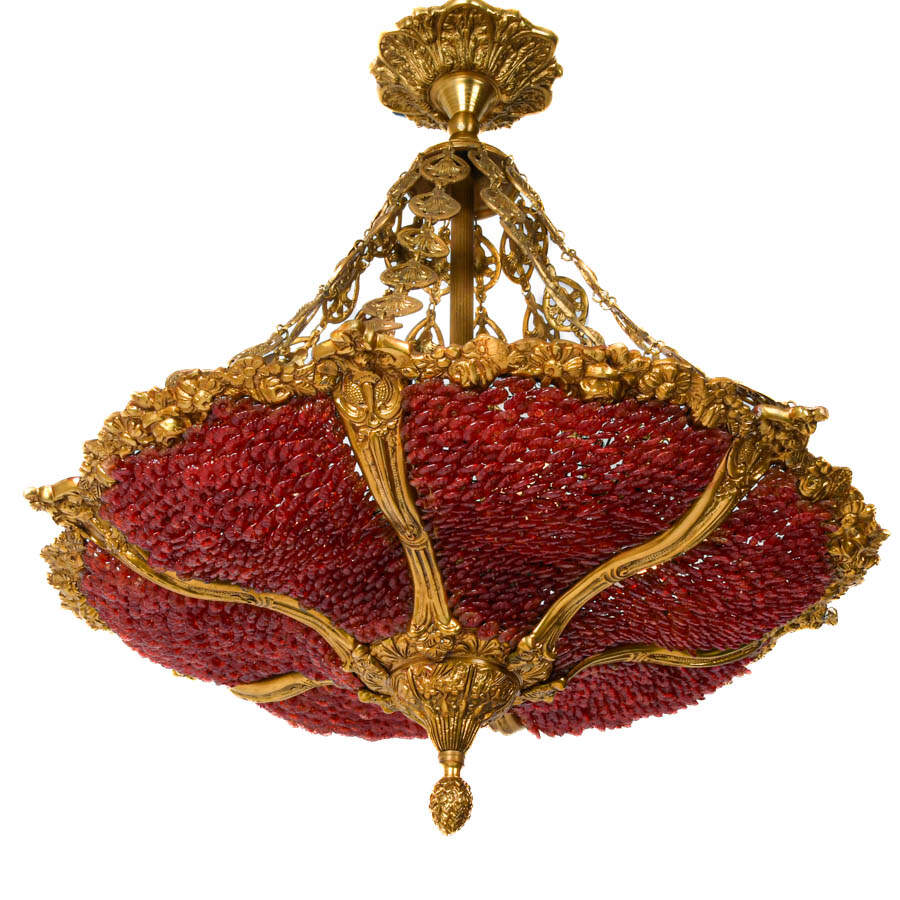 Italian Bronze and Murano Glass Flowers Empire Chandelier-2