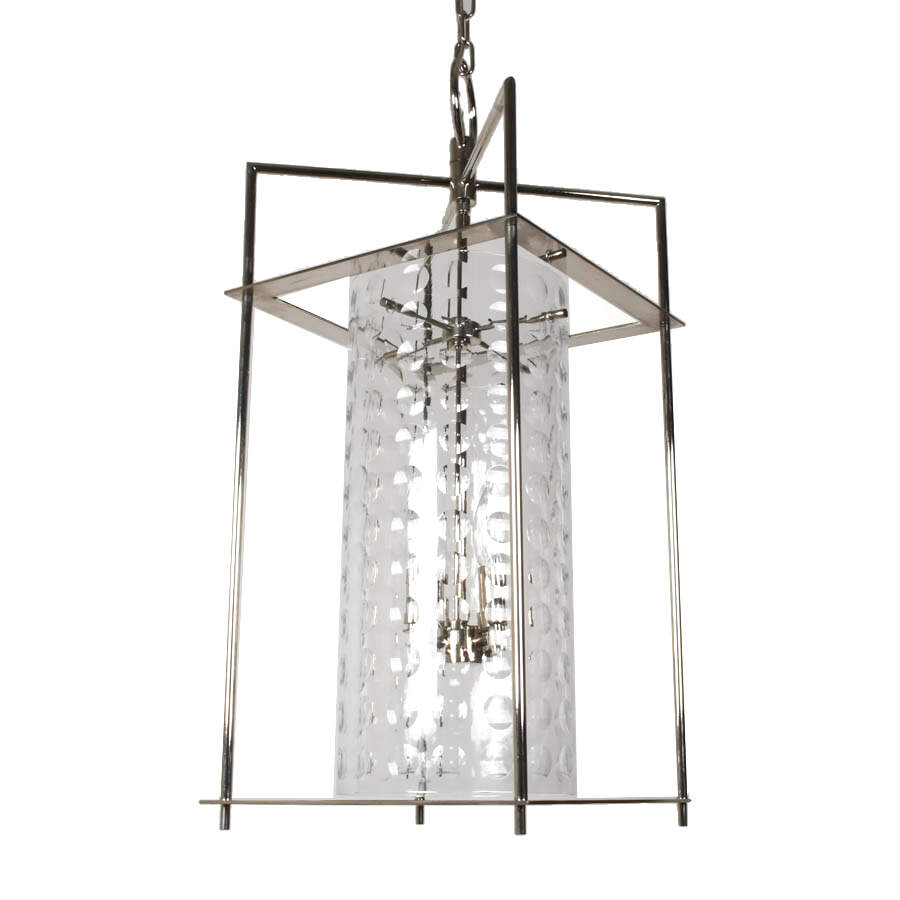 Pair of Hanging Glass and Chrome Indoor Outdoor Pendant Lights-4