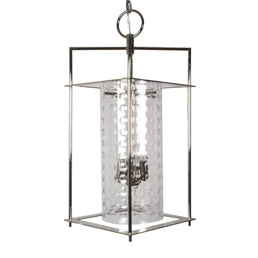 Pair of Hanging Glass and Chrome Indoor Outdoor Pendant Lights-3