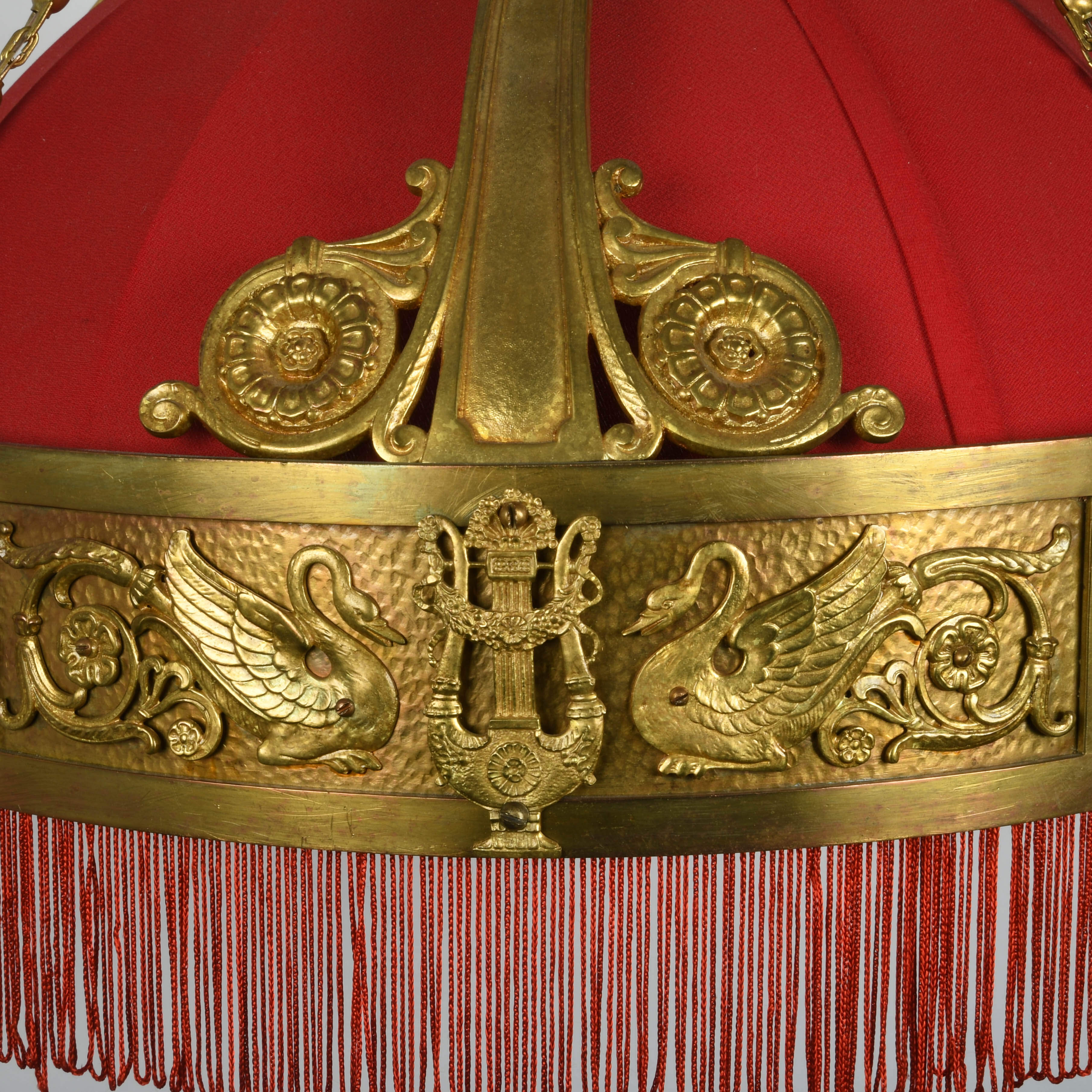 Antique Gilt Bronze Swans and Lyras Four Light Sanctuary Chandelier-4