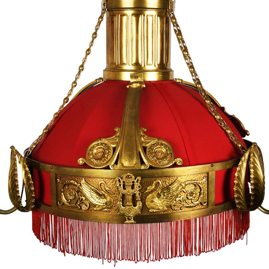 Antique Gilt Bronze Swans and Lyras Four Light Sanctuary Chandelier-2