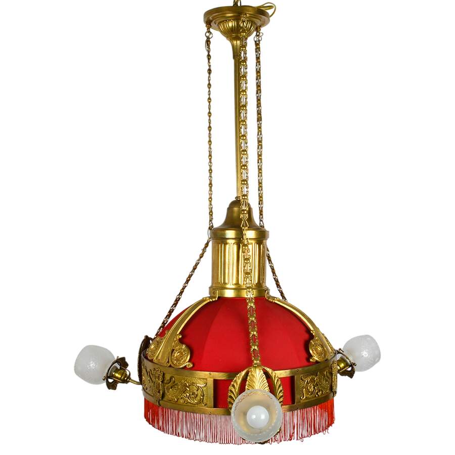 Antique Gilt Bronze Swans and Lyras Four Light Sanctuary Chandelier-1