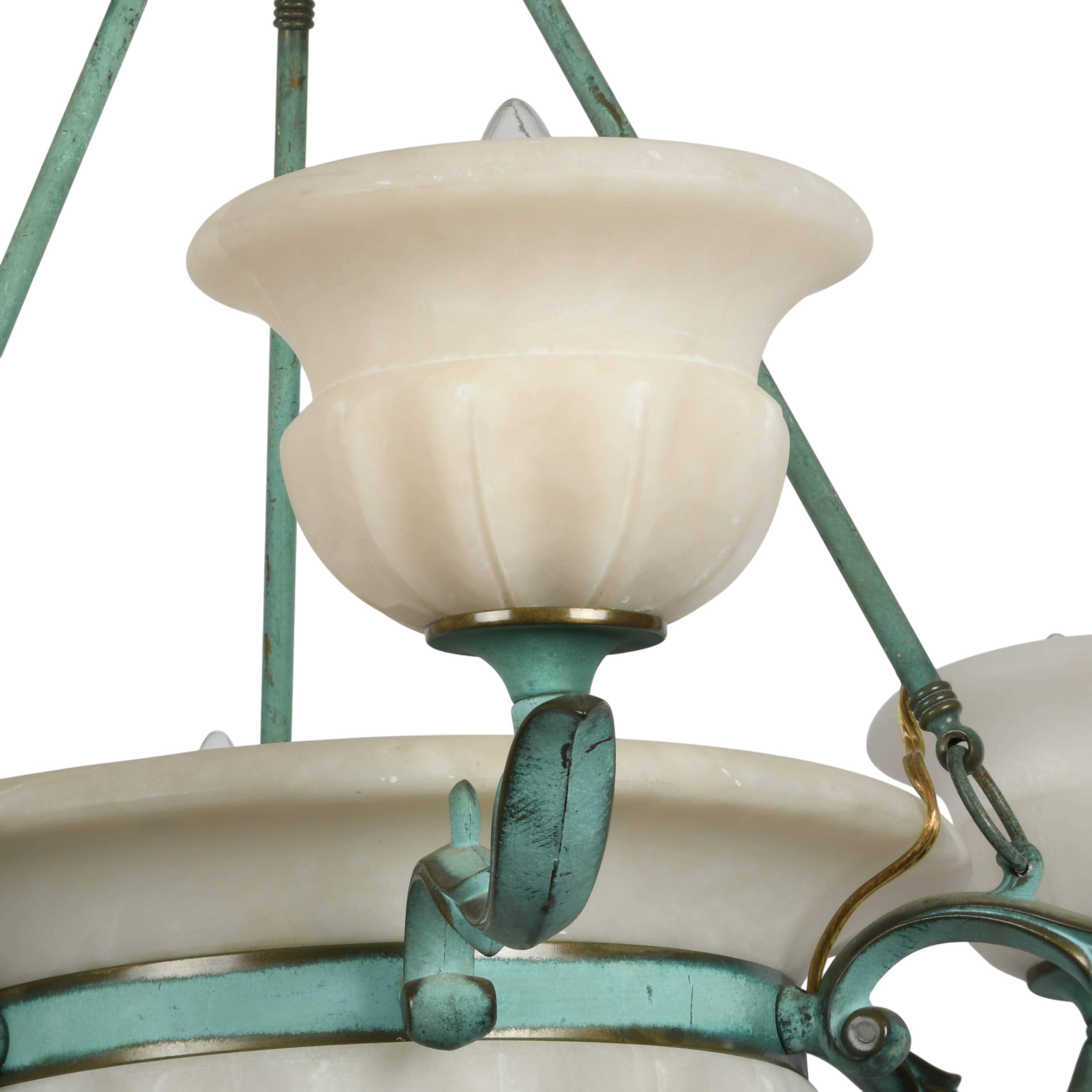 Bronze Verdigris and Alabaster Tulip Six Arm Chandelier-5