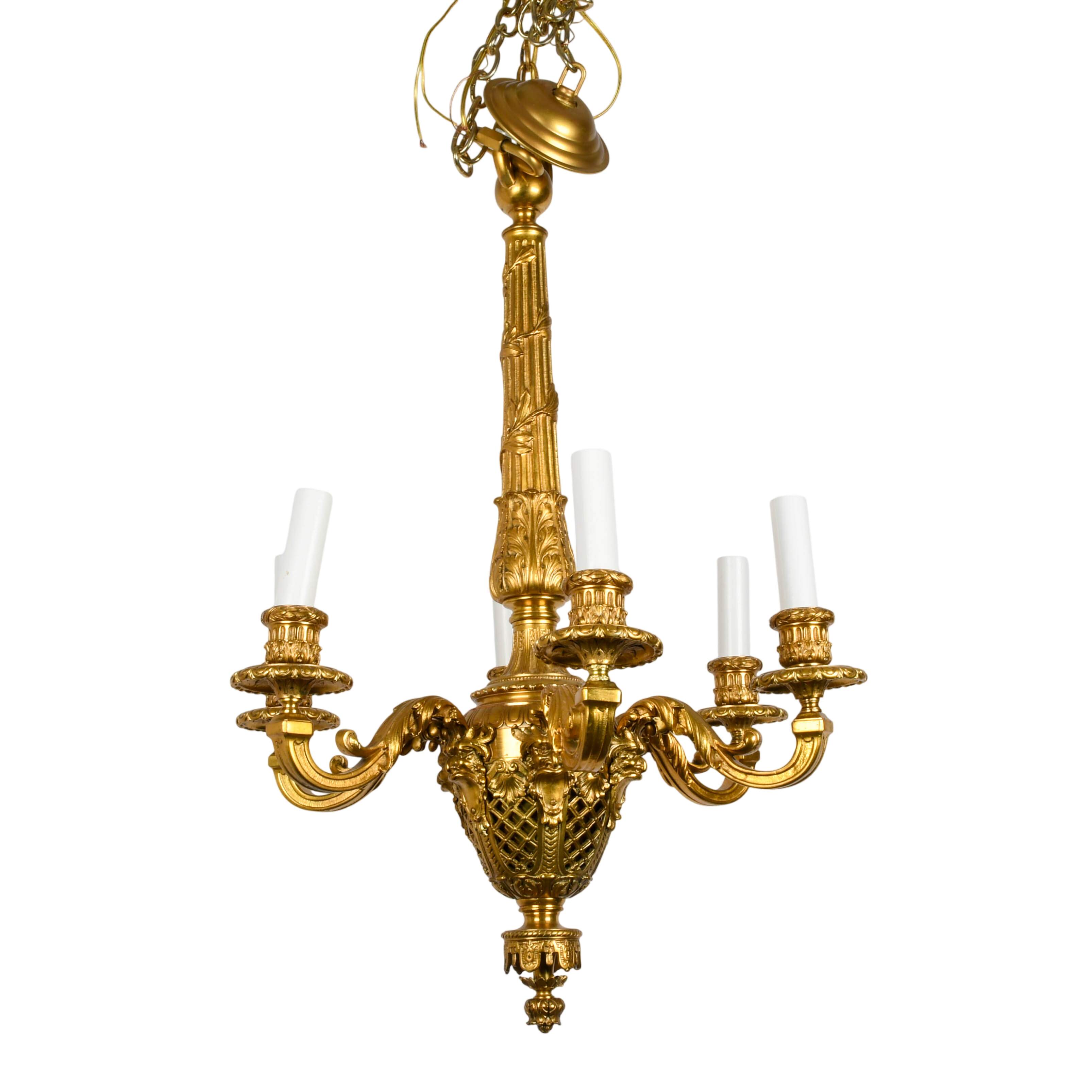 Louis XV-Style Six Arm Gilt Bronze Chandelier-2