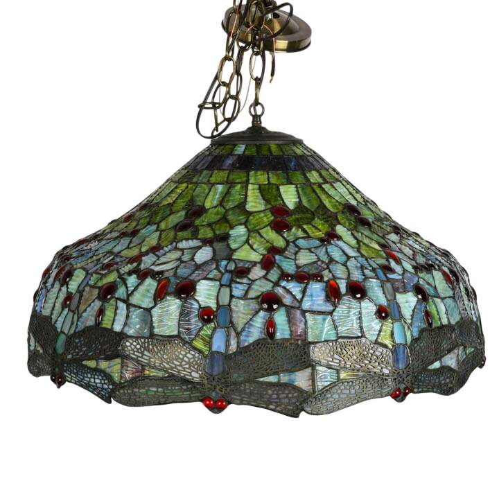 Floral and Butterfly Stained-Glass Chandelier-1