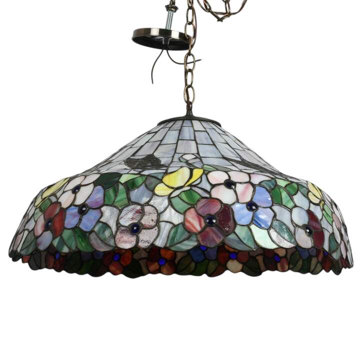 Floral and Butterfly Stained-Glass Pendant Light-5