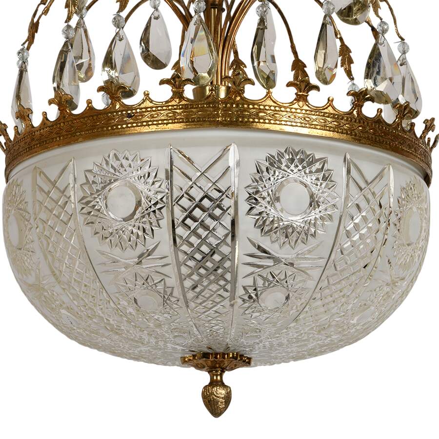 Crystal, Prism, and Brass Hanging Ceiling Light-5