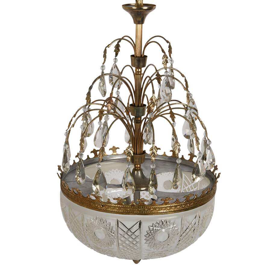 Crystal, Prism, and Brass Hanging Ceiling Light-4