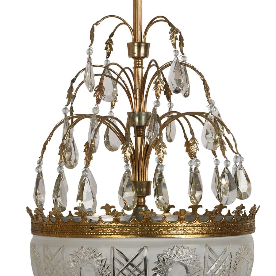 Crystal, Prism, and Brass Hanging Ceiling Light-3