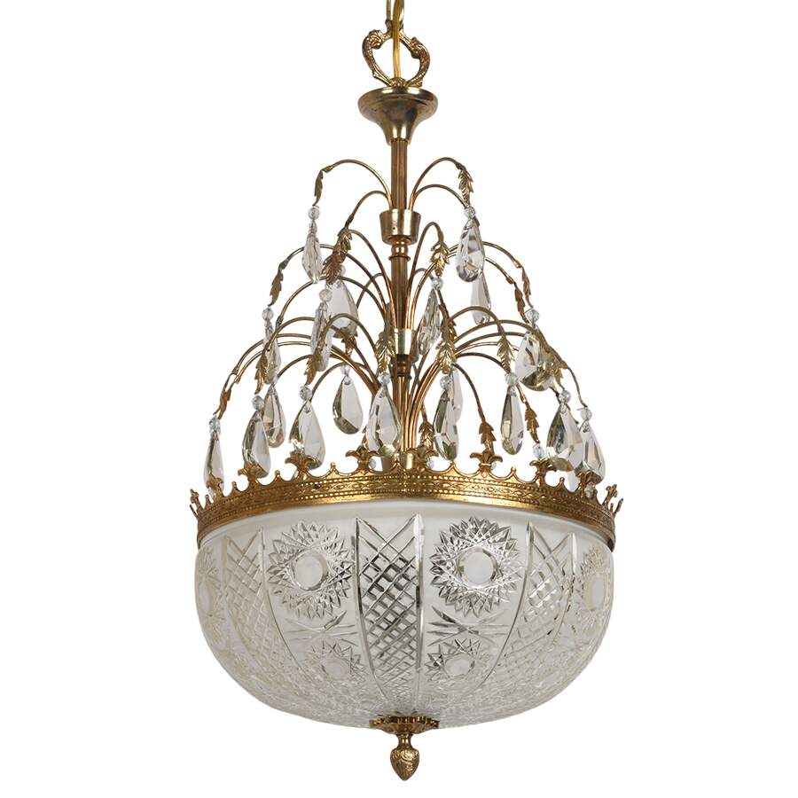 Crystal, Prism, and Brass Hanging Ceiling Light-2