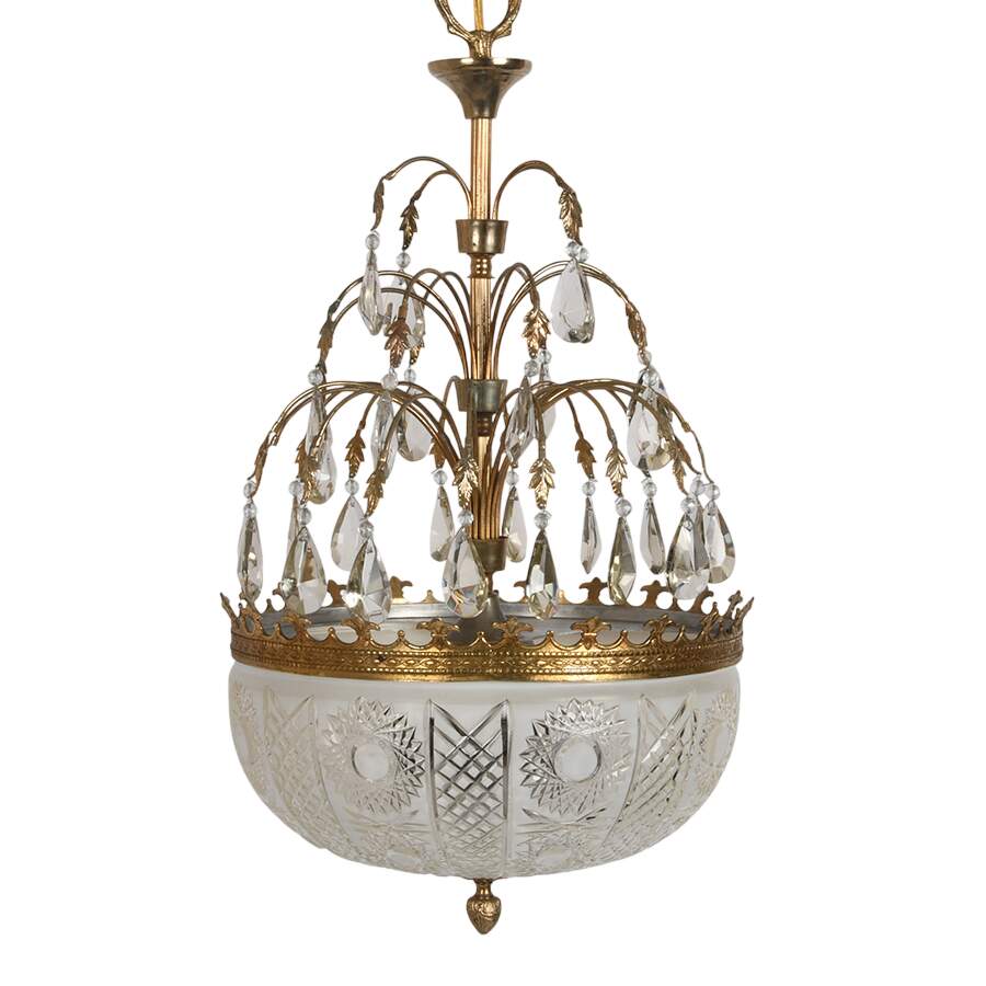 Crystal, Prism, and Brass Hanging Ceiling Light-1