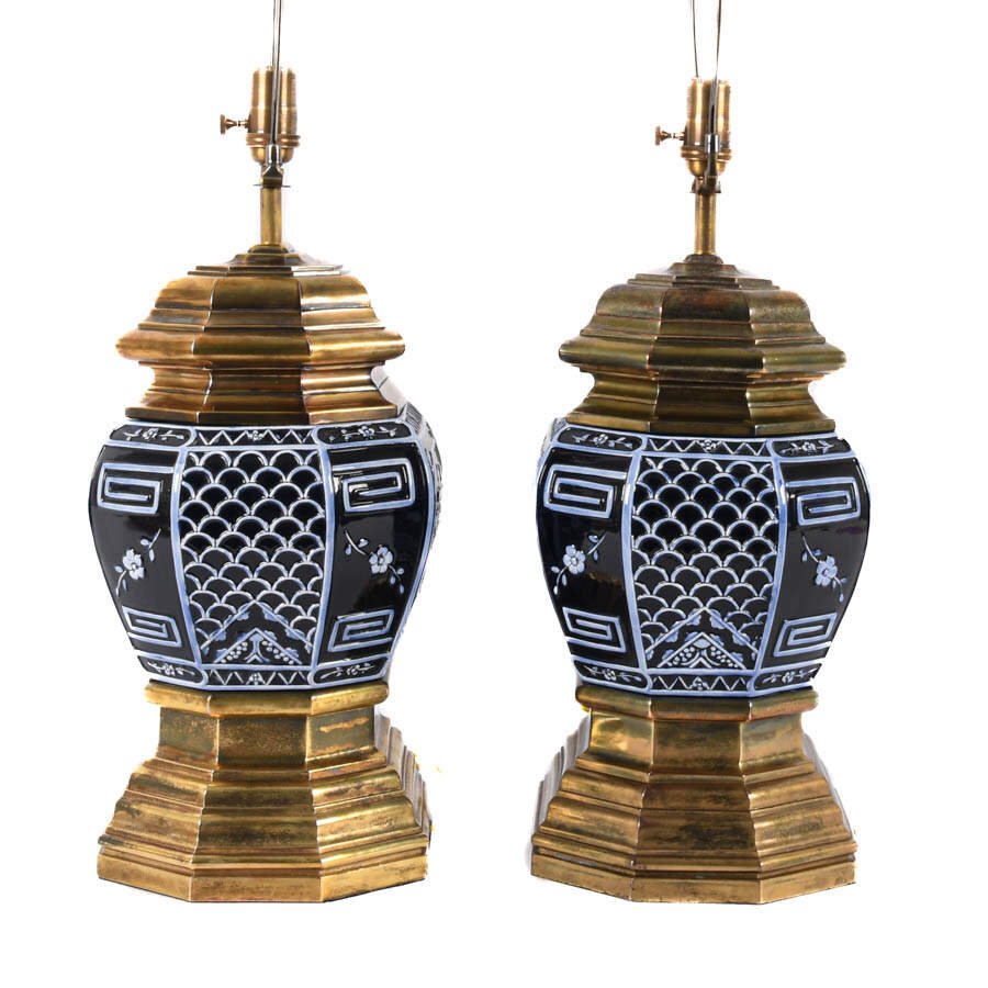 Pair of Chinese Blue Glazed Table Lamps-5