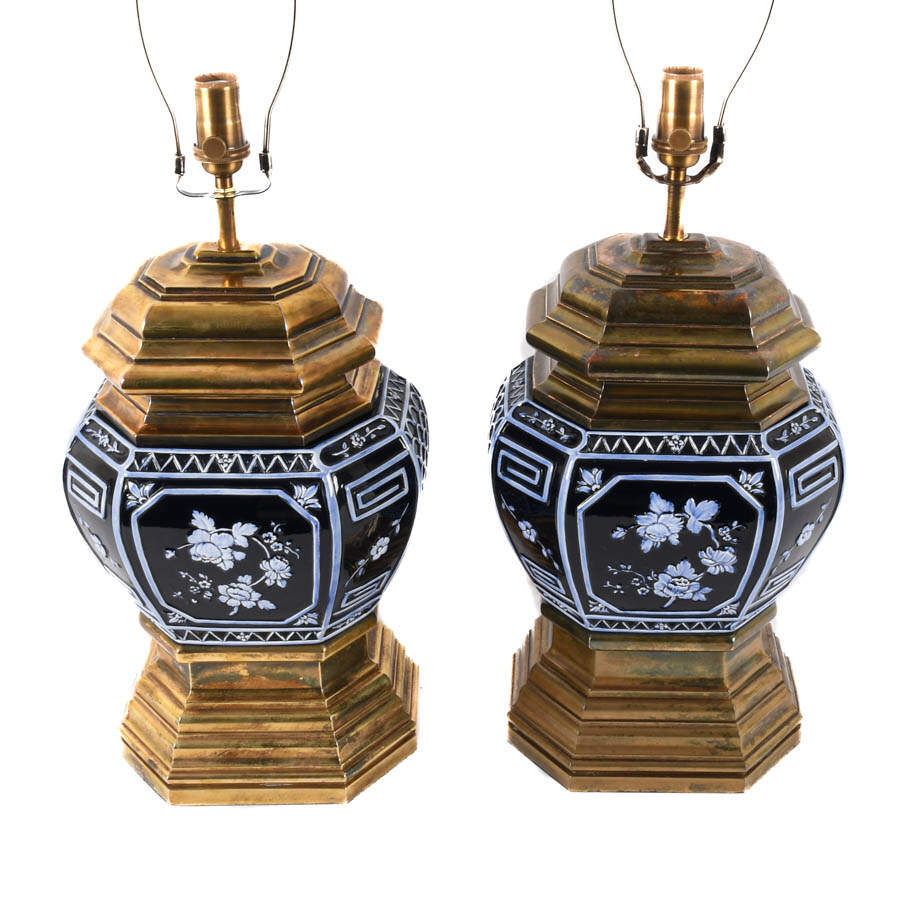 Pair of Chinese Blue Glazed Table Lamps-4