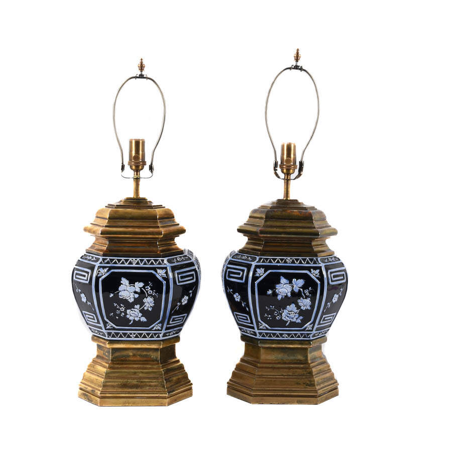 Pair of Chinese Blue Glazed Table Lamps-3