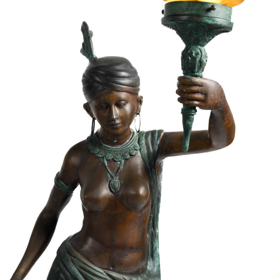 Signed Leonardo Rossi Pair of Monumental Bronze Figure Floor Lamps-2