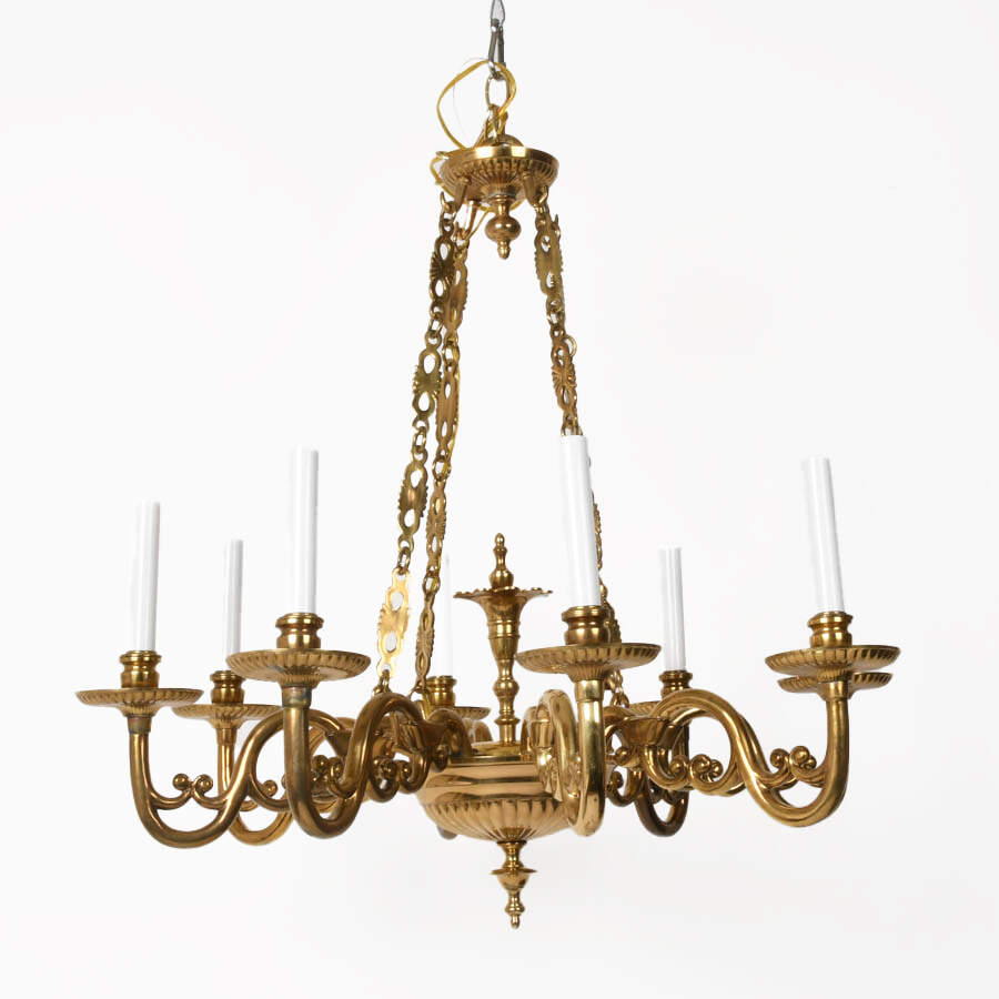 1930s Eight Arm Brass Candelabra Chandelier-2
