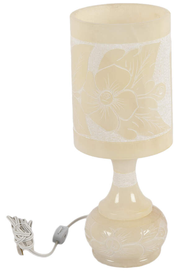 Carved Alabaster Lamp and Matching Shade-4