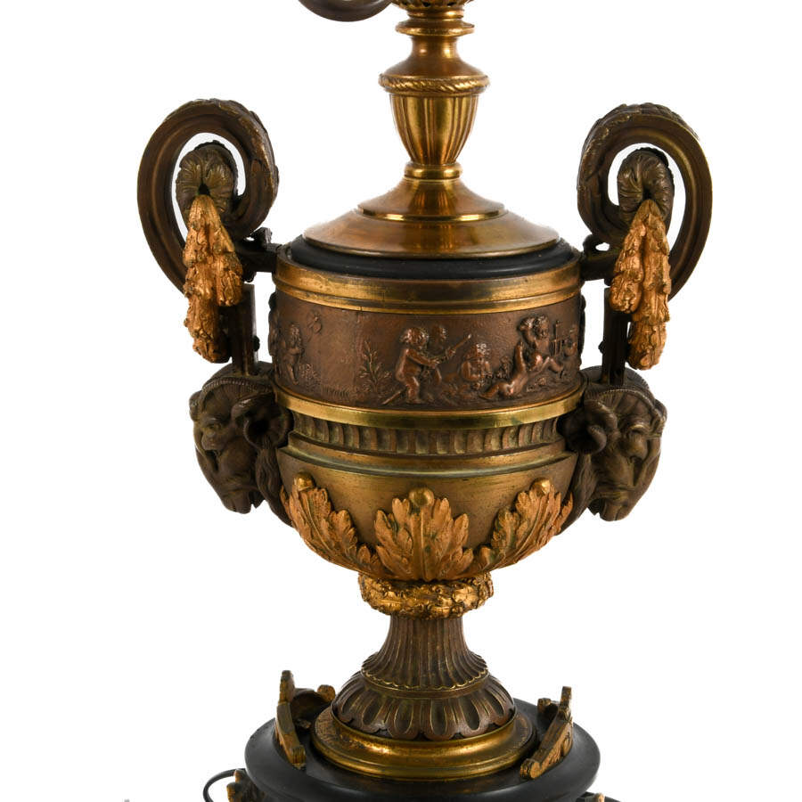 Antique French Classical Mounted Rams' Head Table Lamp-3
