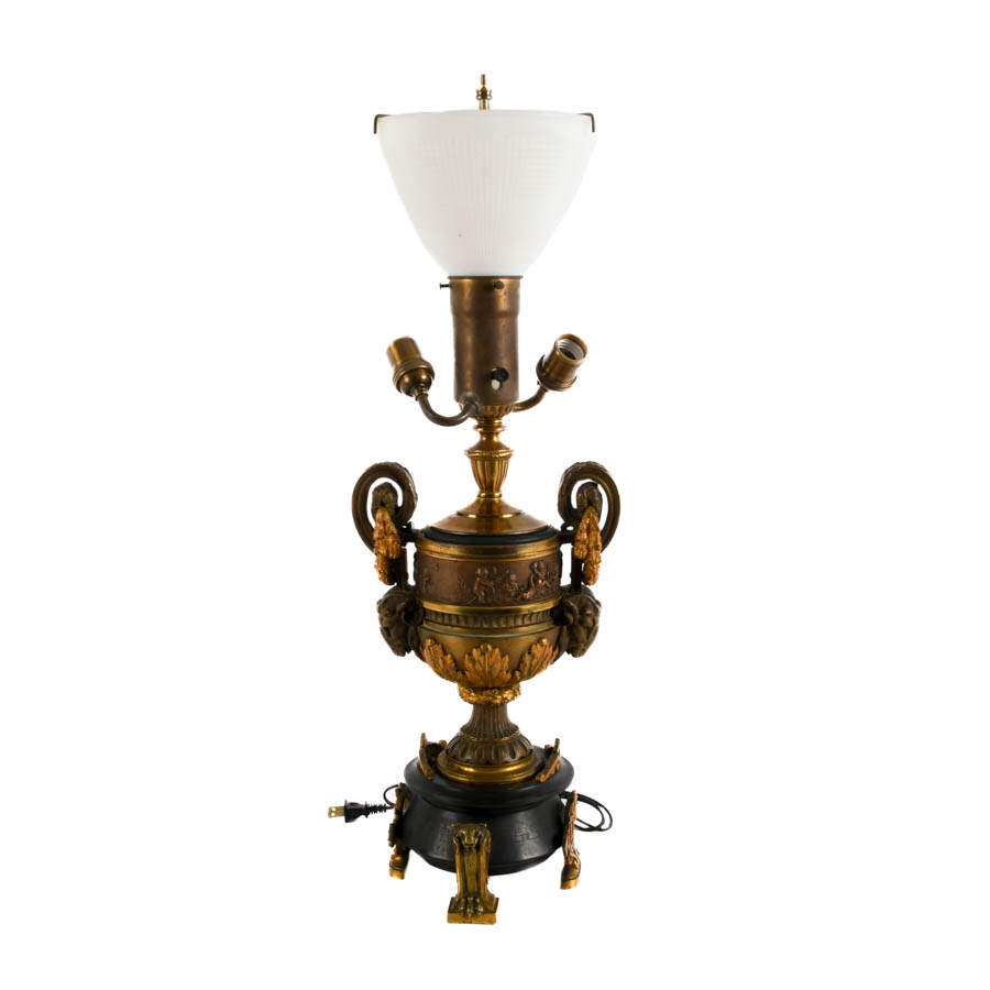 Antique French Classical Mounted Rams' Head Table Lamp-1