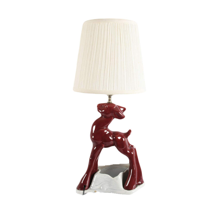 Mid-Century Modern Burgundy Deer Table Lamp-3