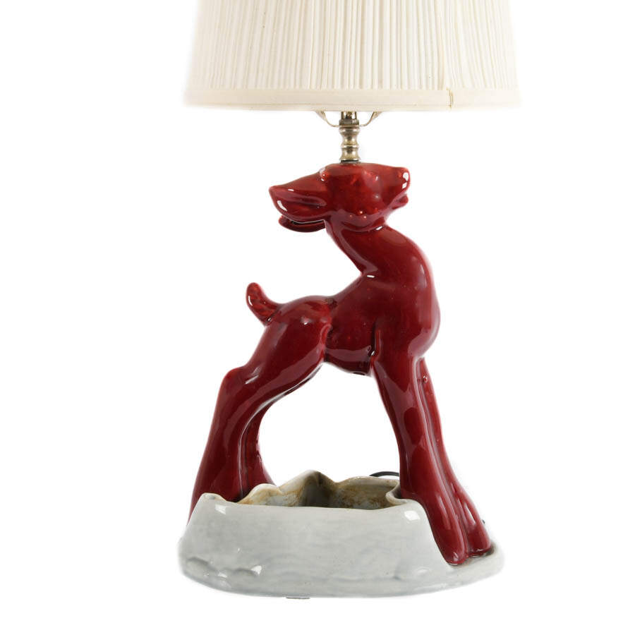 Mid-Century Modern Burgundy Deer Table Lamp-2