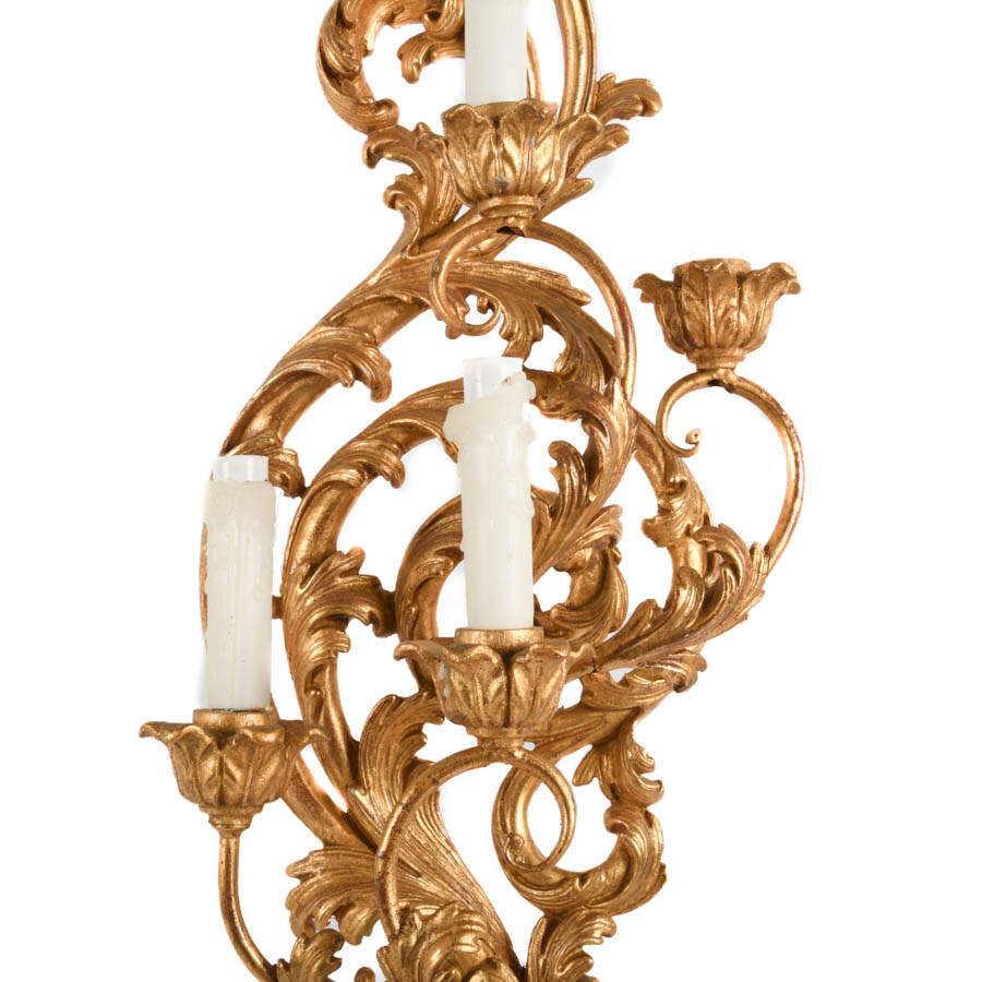 Pair of Inviting Home Florentine Toleware Giltwood Electric Wall Sconces-6