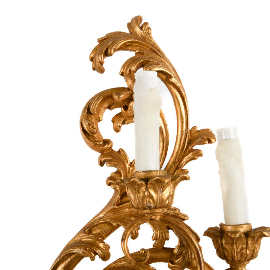 Pair of Inviting Home Florentine Toleware Giltwood Electric Wall Sconces-5