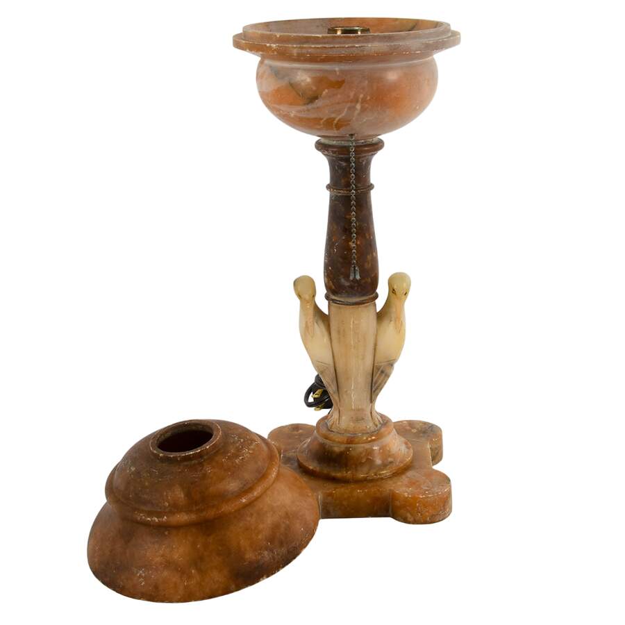 Art Deco-Style Alabaster Table Lamp with Birds-5