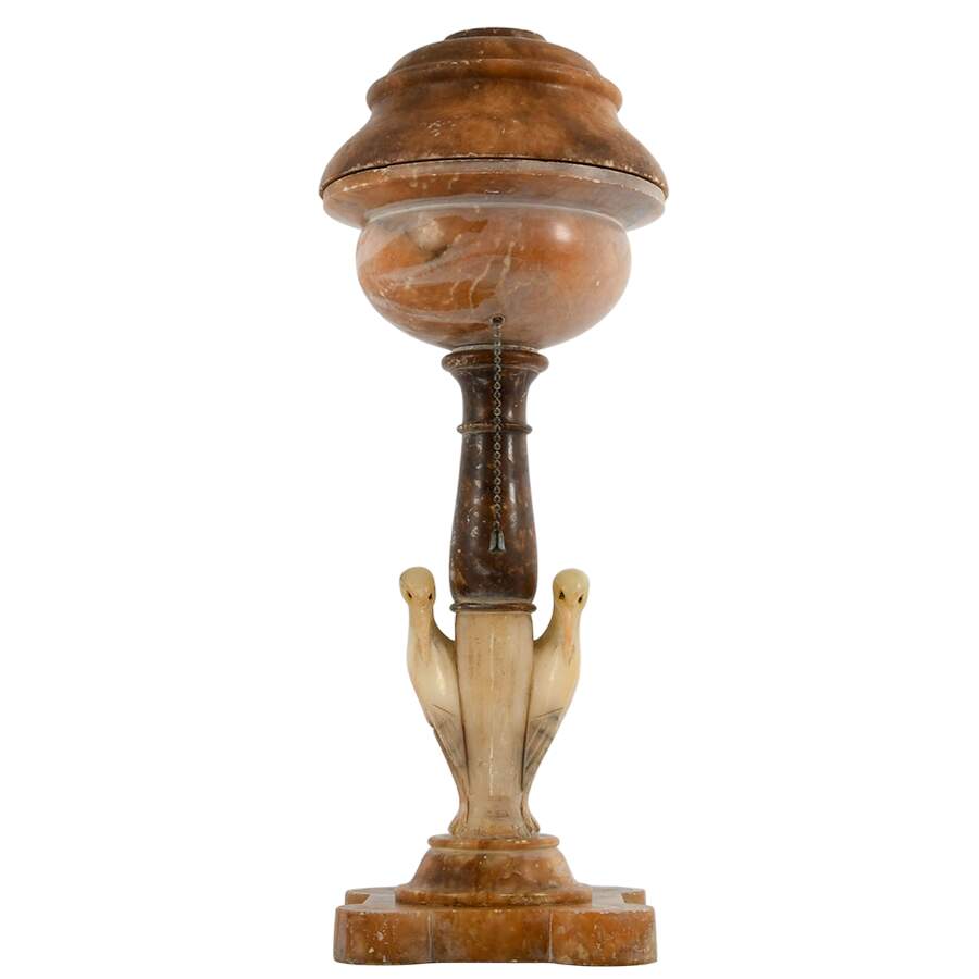 Art Deco-Style Alabaster Table Lamp with Birds-4