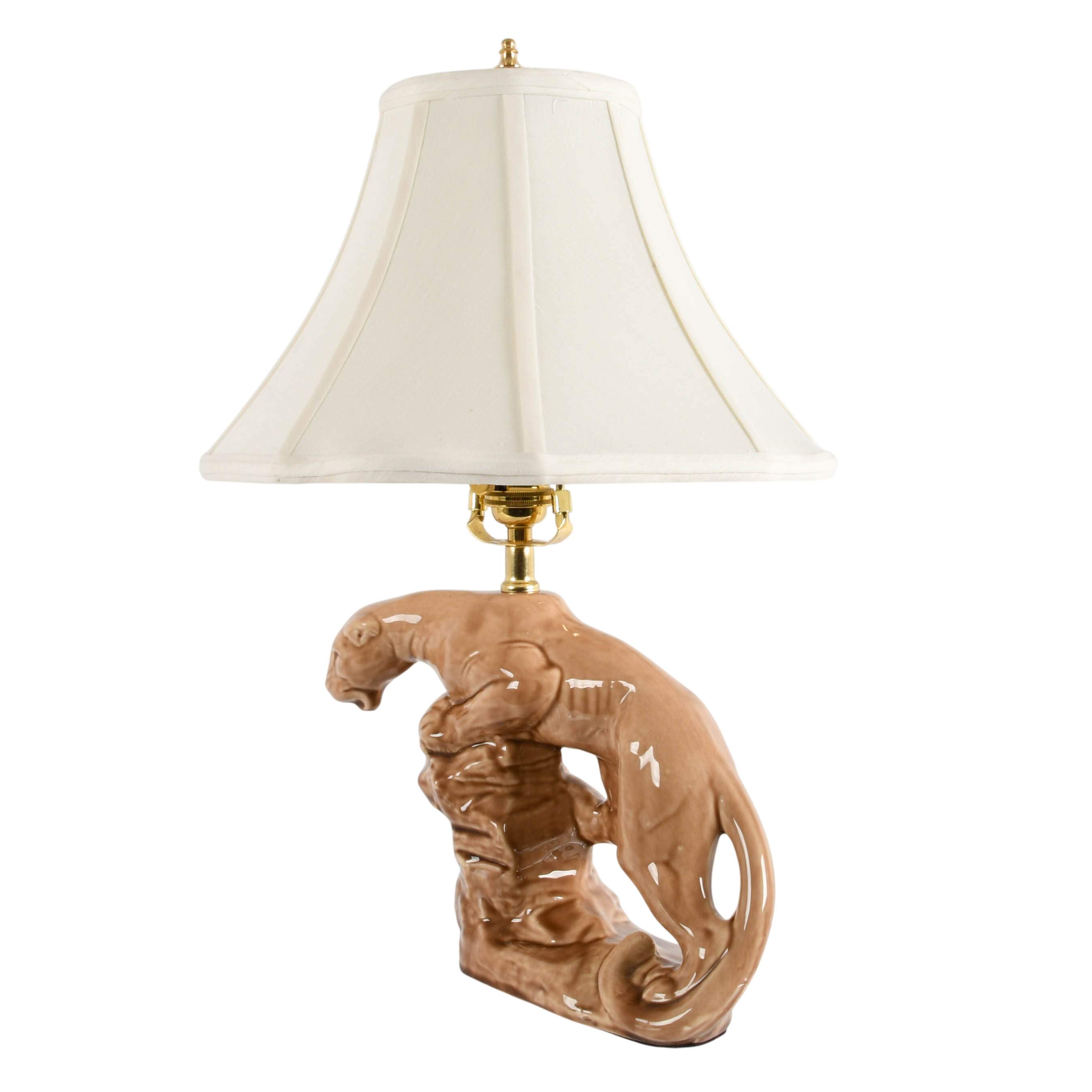 Mid-Century Modern Ceramic Panther TV Table Lamp-5