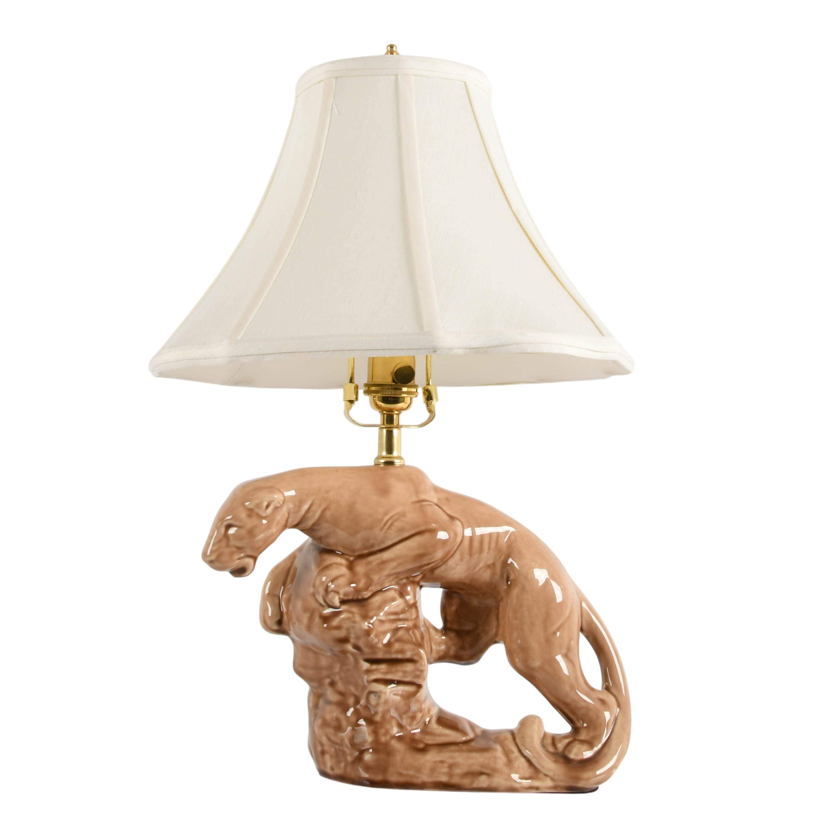 Mid-Century Modern Ceramic Panther TV Table Lamp-2
