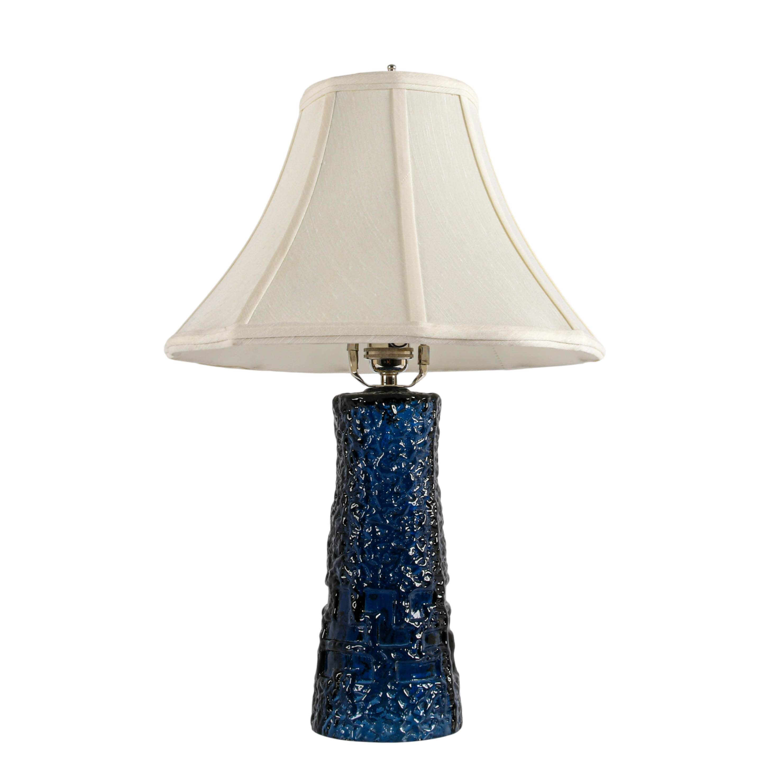 Mid-Century Modern Blue Art Glass Table Lamp-2