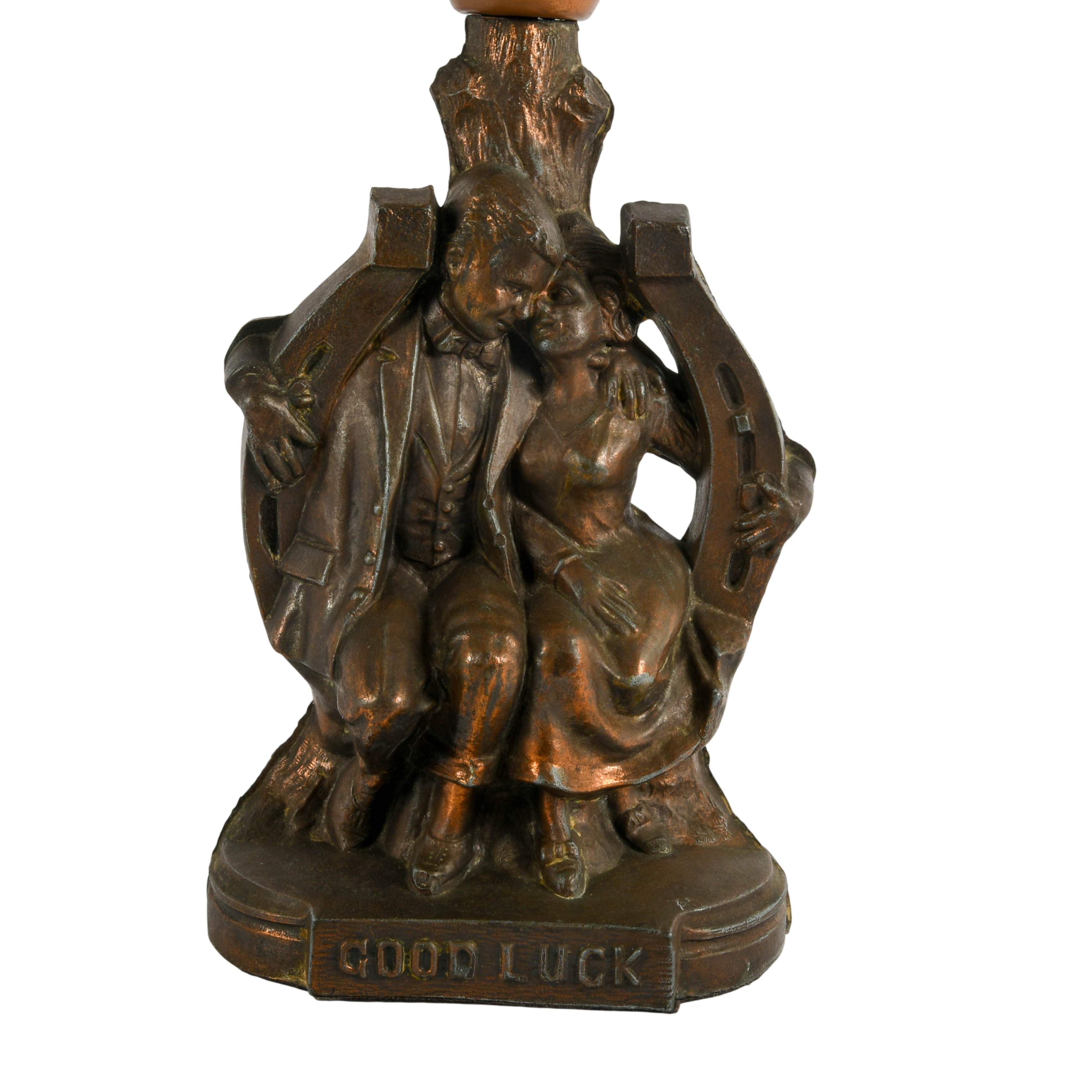Art Deco Cast Metal Figural Couple Table Lamp-3