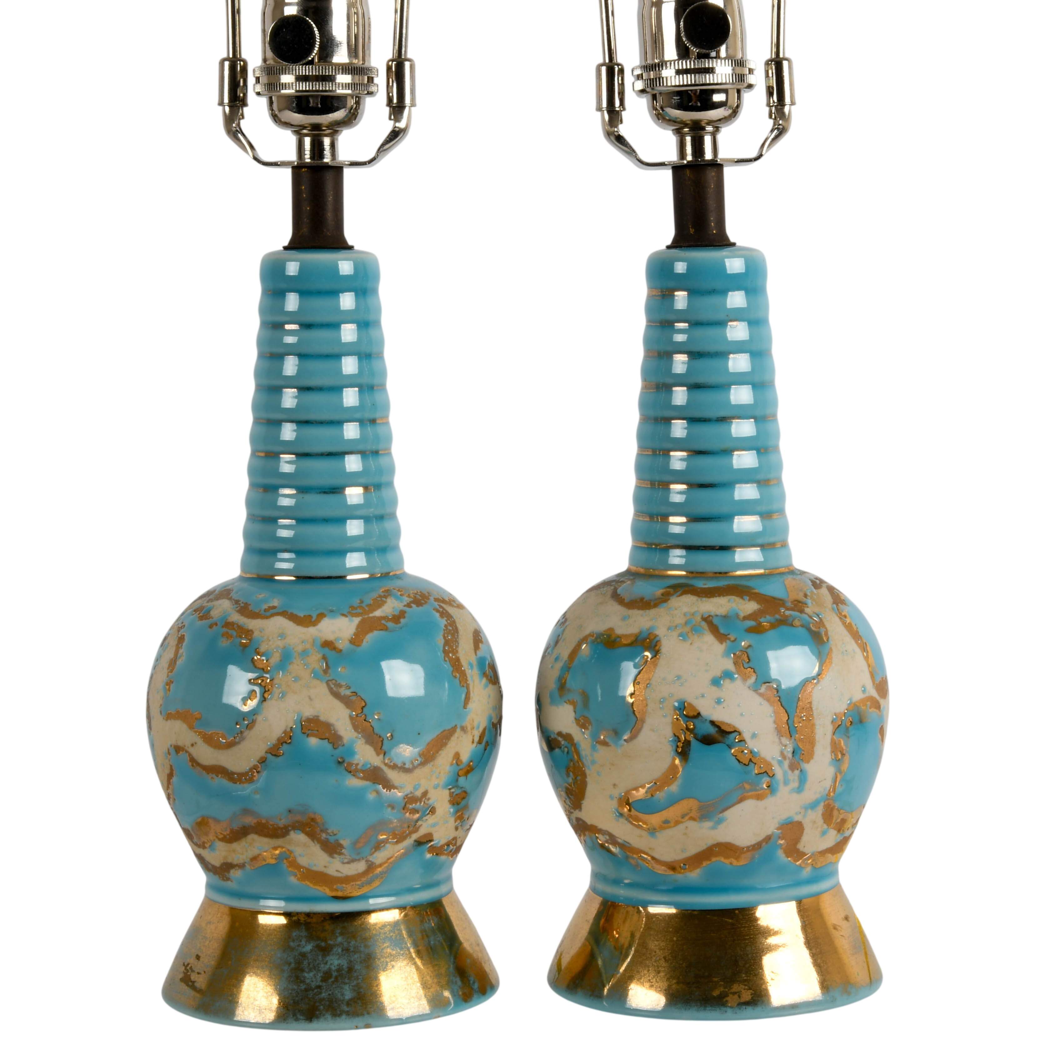Pair of Blue Hollywood Regency Table Lamps-3
