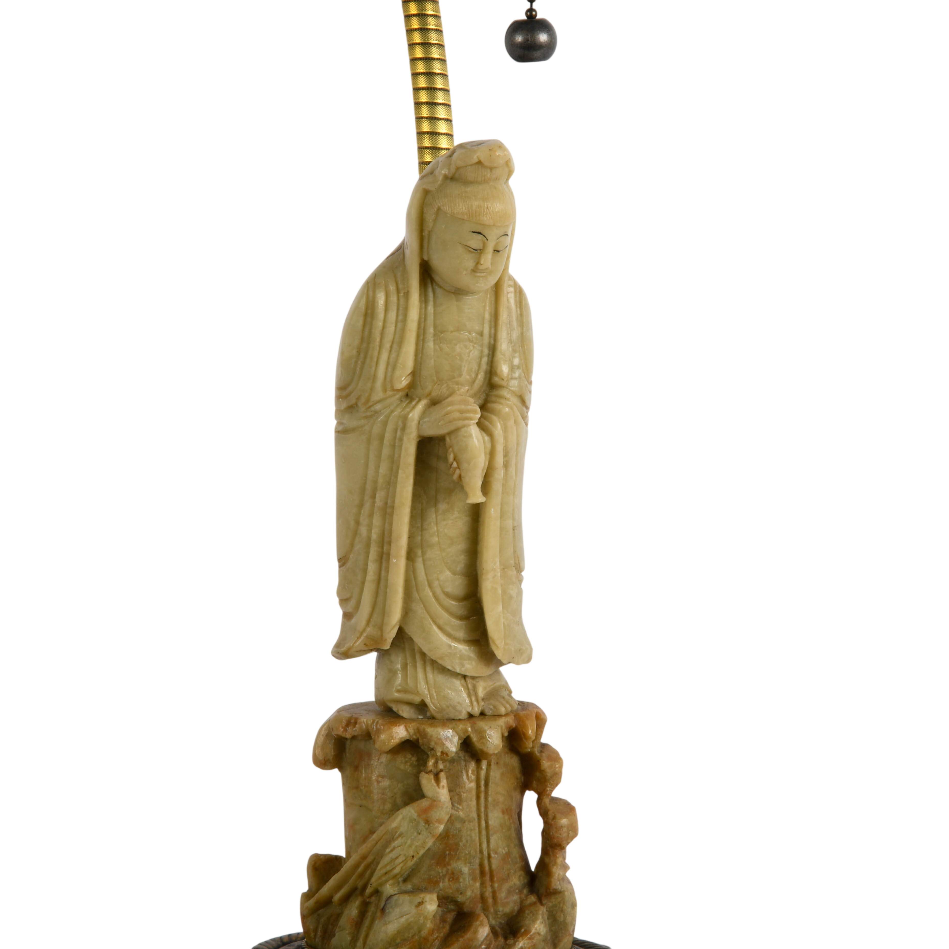 Carved Chinese Soapstone Figural Table Lamp-3