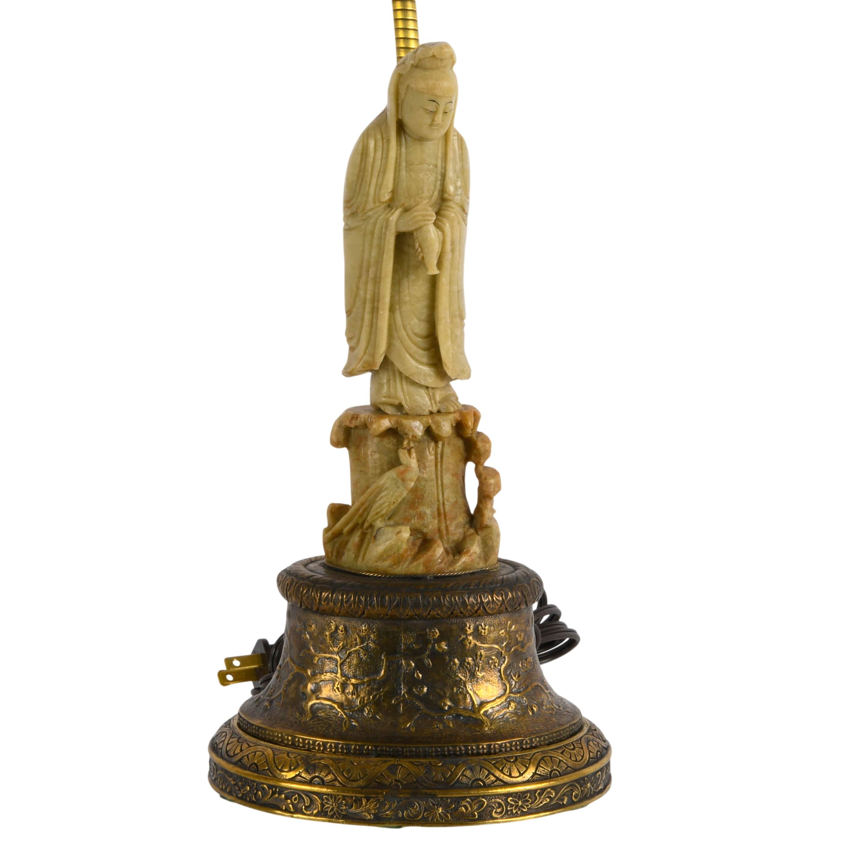 Carved Chinese Soapstone Figural Table Lamp-2