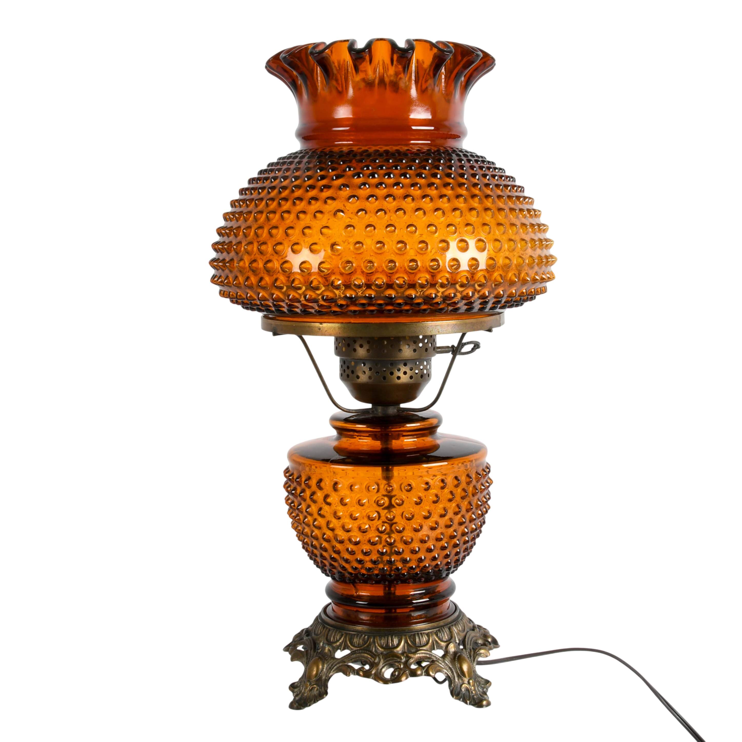 Amber Hobnail Glass "Gone with the Wind" Table Lamp-6