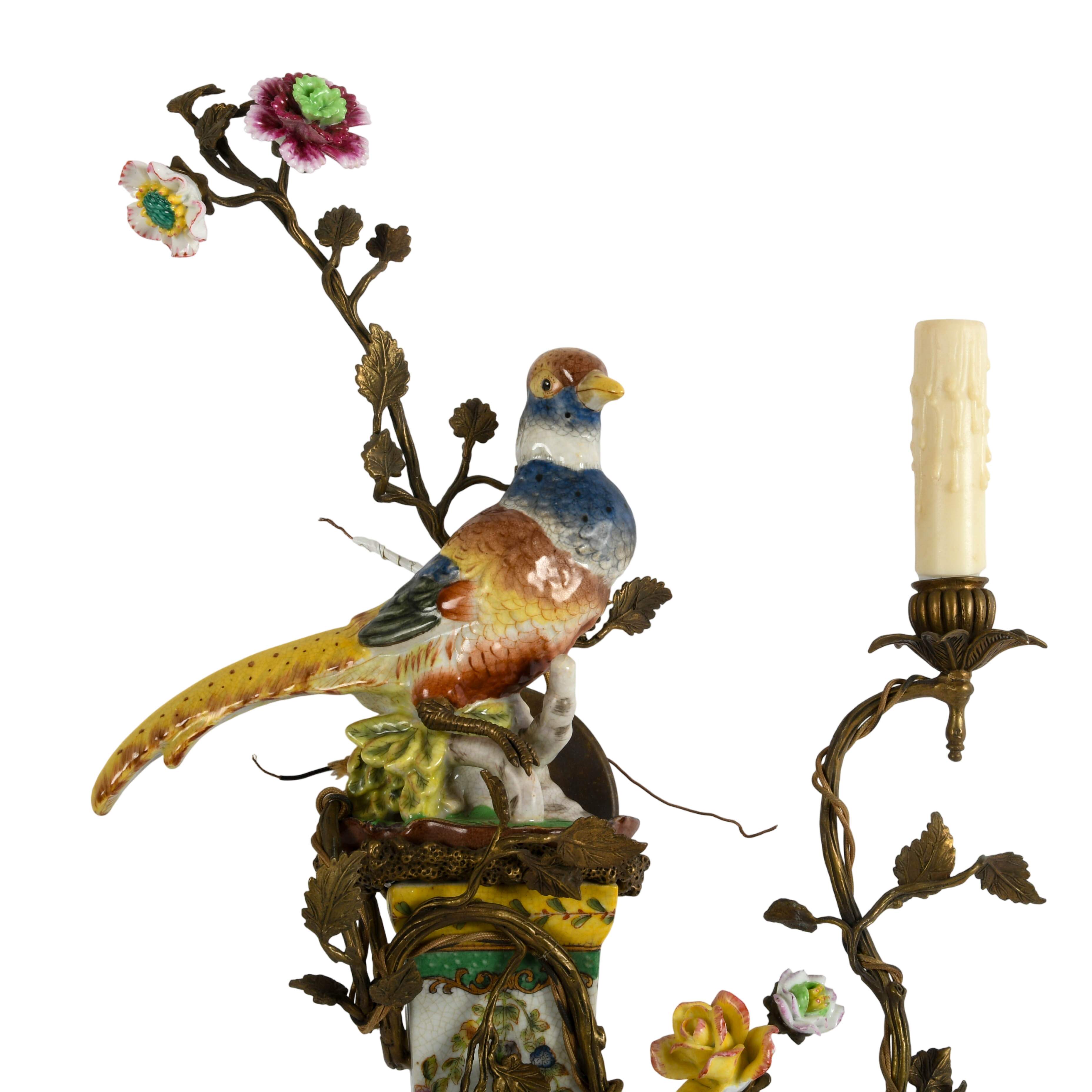 Matched Pair of Porcelain and Gilt Castilian Bird Wall Sconces-6