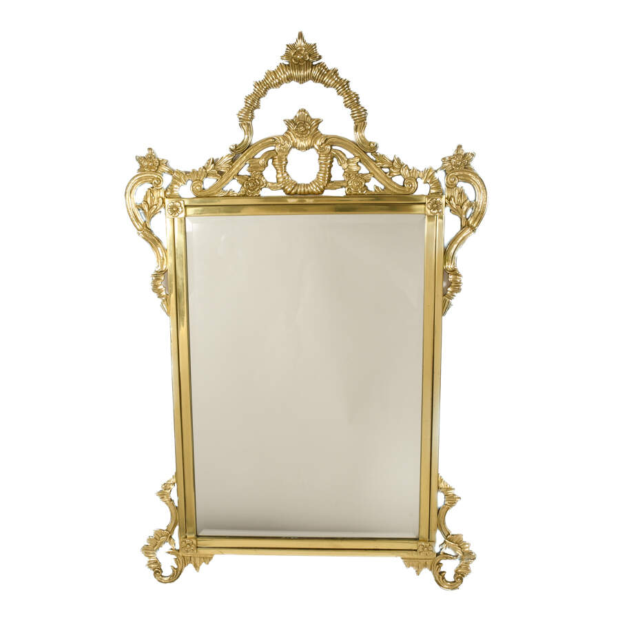 Large Ornate French Brass Wall Mirror-1