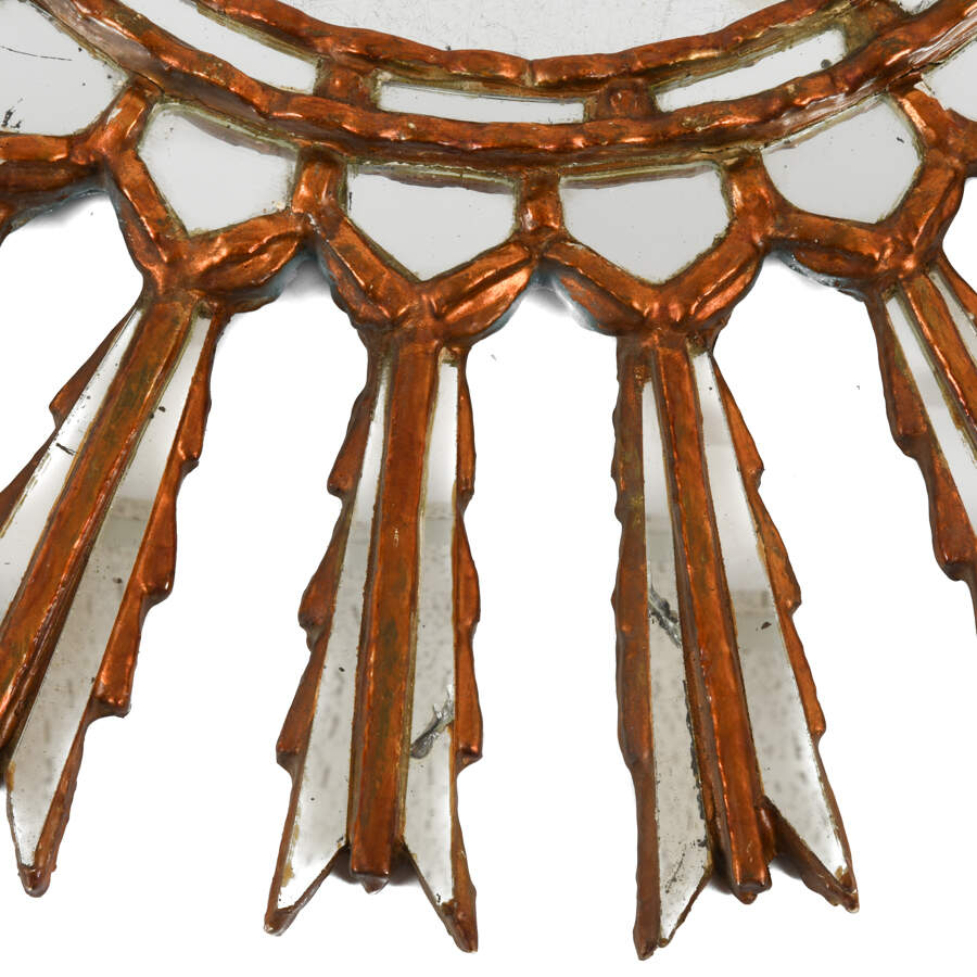 Hand-Crafted Copper Wood Decorative Sunburst Wall Mirror-3