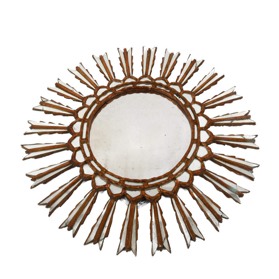 Hand-Crafted Copper Wood Decorative Sunburst Wall Mirror-1