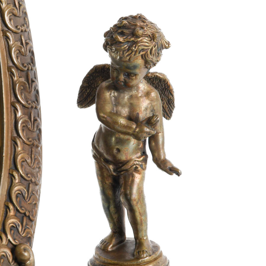 Antique Ornate Cast Metal Vanity Mirror with Cherubs-8