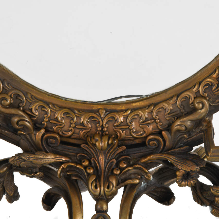Antique Ornate Cast Metal Vanity Mirror with Cherubs-6