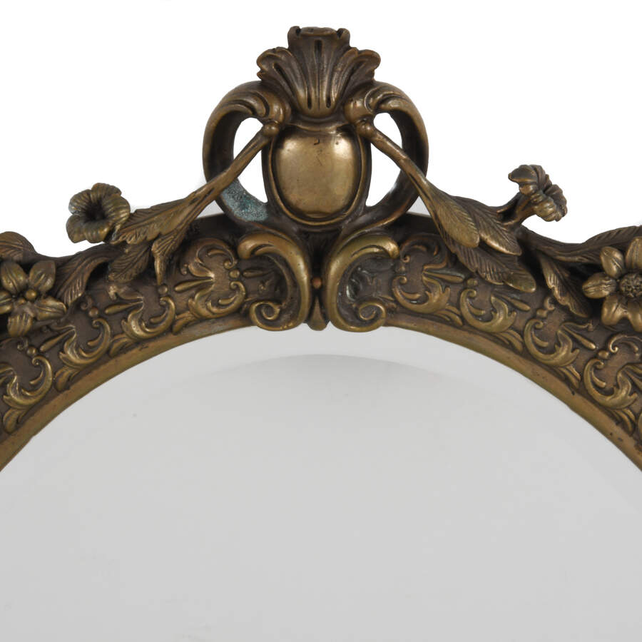 Antique Ornate Cast Metal Vanity Mirror with Cherubs-5