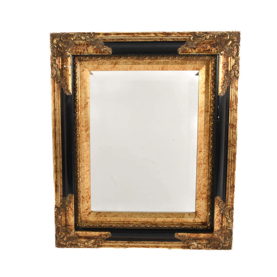 Decorative Ornate Gilt and Black Accent Wall Mirror-1