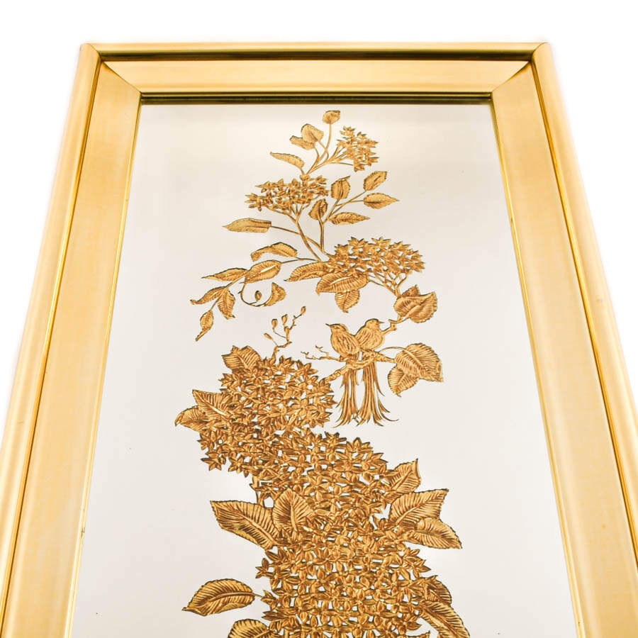Antique Floral Reverse Gilded Art Glass Mirror-5