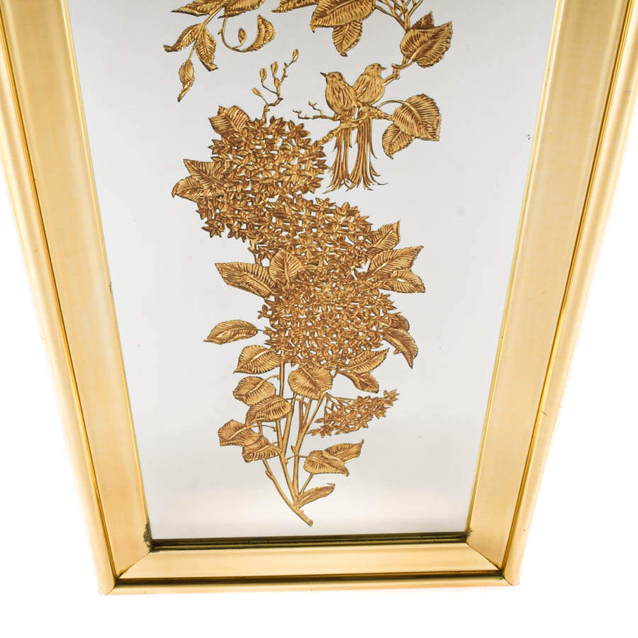 Antique Floral Reverse Gilded Art Glass Mirror-4
