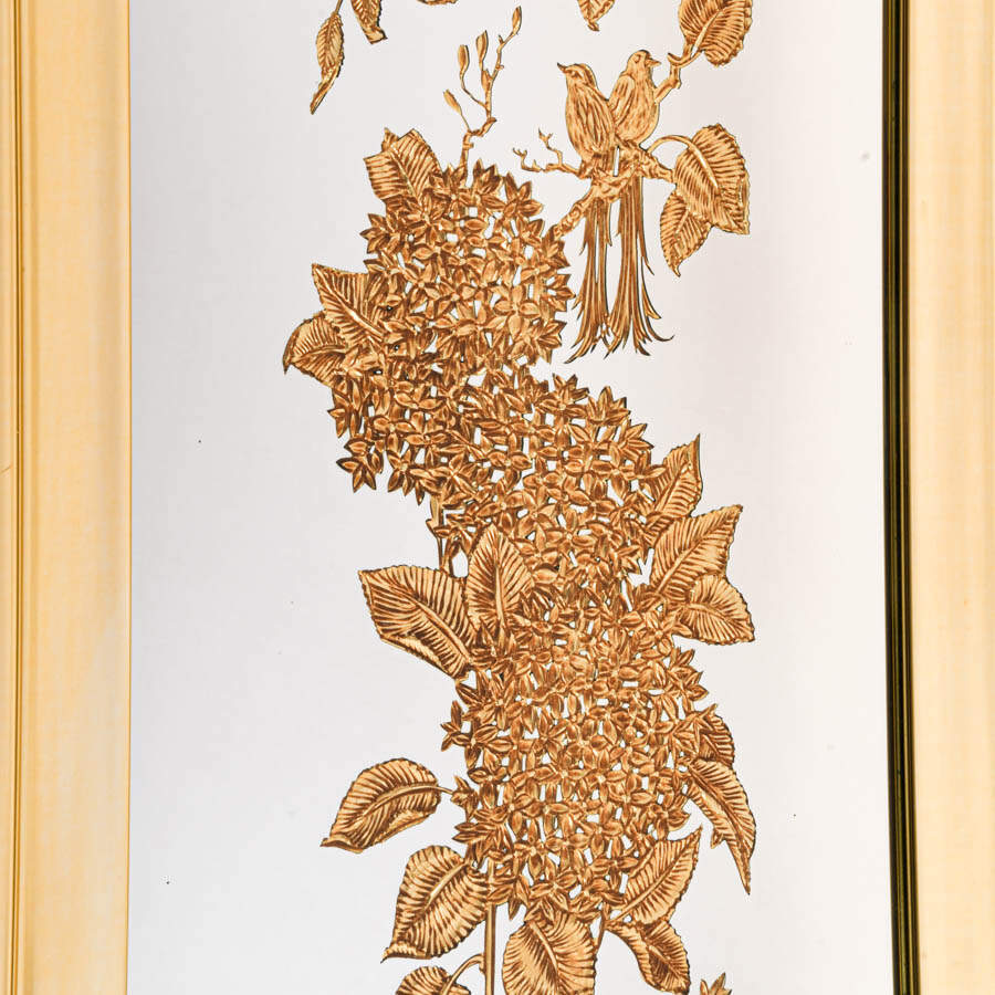 Antique Floral Reverse Gilded Art Glass Mirror-3