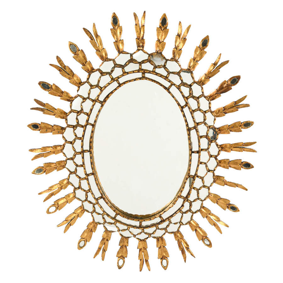 Hand-Crafted Gilt Wood Decorative Sunburst Wall Mirror-1