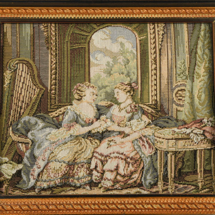 Tapestry Inlaid Trumeau Wall Mirror-4